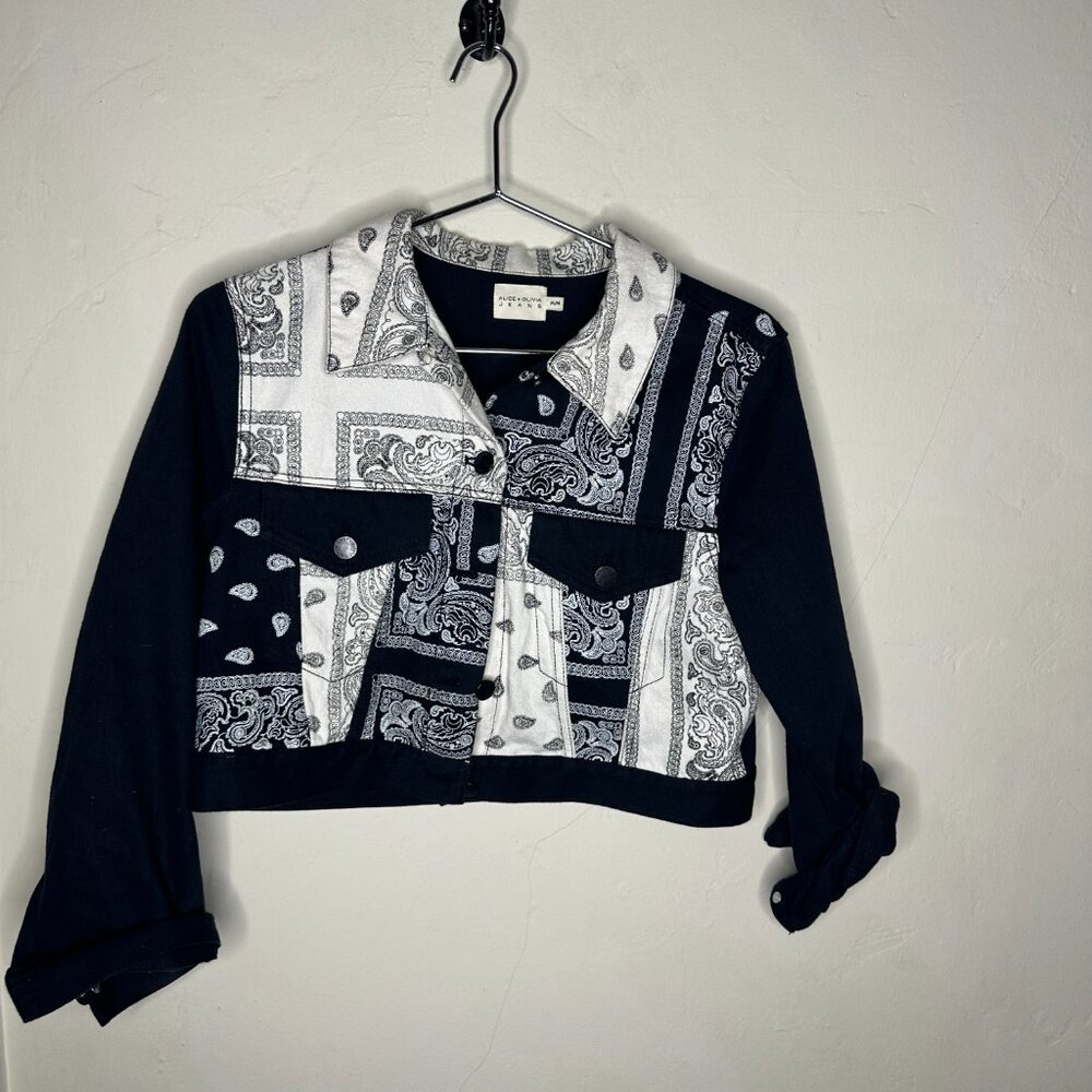 Alice and Olivia - Denim Patchwork Bandana Black and White Jacket - size M